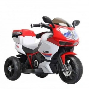 Motocicleta Electrica cu Acumulator Pentru Copii NOVOKIDS™ Moto GP Sport, 3-6 ani, max 30 kg, Cu Sunete , Trotineta Electrica, 3 Roti, MERS CU SPATELE, Rosu si alb