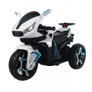 Motocicleta Electrica cu Acumulator Pentru Copii NOVOKIDS™ Shadow Motor, 2-6 ani, max 40 kg, Cu Sunete si Lumini LED, Trotineta Electrica, 3 Roti, MERS CU SPATELE, Alb