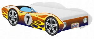 Pat tip masinuta pentru copii NOVOKIDS™ CORVETTE, 160x80 CM, Set cu Saltea din Spuma MATSEN® 10 CM Inclusa, Somiera Sistem FLEX, Cu Protectii Laterale, Cameleon