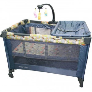 Patut Pliant, Tarc copii Baby Care™ NEST, Pliabil pe 2 Niveluri cu muzica si Masa infasat, Jucarie Carusel cu jucarii din plus, geanta transport, Gri