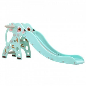Tobogan Pentru Copii NOVOKIDS™ Tiana Deer , Pentru Interior si Exterior, 160 centimetri panta alunecare, Maxim 20 Kg, Cos de baschet inclus , Model Caprioara , Albastru