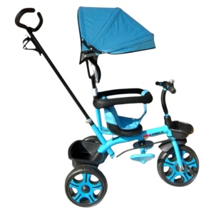 Tricicleta cu copertina detasabila NOVOKIDS™ My first Trike, Roti din spuma cauciucata, Maner de ghidaj pentru parinti, Cadru metalic, Dimensiuni 100X45X90 cm, Albastru - Img 2