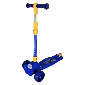 Trotineta copii cu roti luminoase din silicon NOVOKIDS™ Mini Scooter 8020, Cu melodii si lumini, 3 roti, Pliabila, Maner reglabil pe inaltime, Maxim 50 kg, Design modern, Albastru