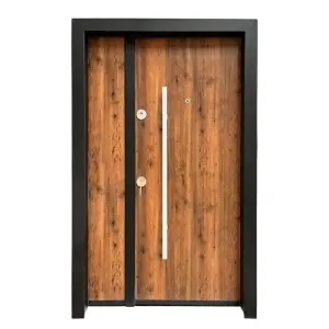 Usa metalica dubla de exterior Novo Doors NDS1200 de culoare Stejar Auriu cu deschidere pe Dreapta