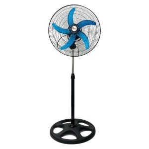 Ventilator cu picior cu 3 trepte de viteza HouseXL® Tornado, putere mare, 55W, motor silentios, diametru 18", 45 de centimetri, Negru cu Albastru