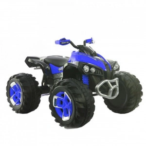 ATV Electric cu acumulator pentru copii NOVOKIDS™ Mountain Rider , Cu telecomanda, Faruri luminoase fata-spate, 3-8 ani , max 30 kg , 12V, Mp3/USB, 2 Viteze, Lungime 103 cm, 2 motoare, Albastru cu Negru