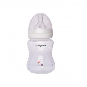 Biberon cu capac Cangaroo™ Birdy Pink, 0 luni+, 180 ml, 6 masuri, sistem anti colici, tetina lapte, Roz