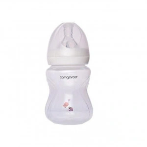 Biberon cu capac Cangaroo™ Birdy Pink, 0 luni+, 180 ml, 6 masuri, sistem anti colici, tetina lapte, Roz