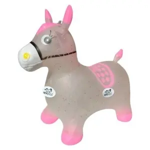 Calut de sarit gonflabil NOVOKIDS™ Jumping Donkey, Cu sunete si lumini, Dimensiuni 55X50X25 cm, Pentru interior si exterior, Max 50 kg, Roz Gri