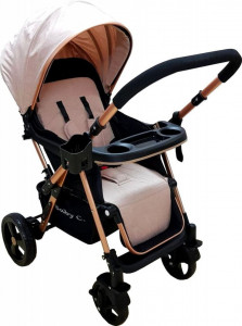 Carucior-nou-nascuti-2-in-1-BABY-CARE-PRO-511-Cadru-aluminiu-Maner-reversibil-Spatar-reglabil-5-trepte-Amortizoare-Frana-picior-Pliabil-Crem_2