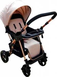 Carucior-nou-nascuti-2-in-1-BABY-CARE-PRO-511-Cadru-aluminiu-Maner-reversibil-Spatar-reglabil-5-trepte-Amortizoare-Frana-picior-Pliabil-Crem_2