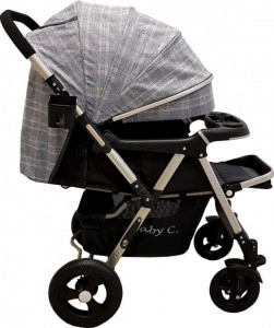 Carucior nou nascuti 2 in 1 BABY CARE™ PRO 511,Cadru aluminiu, Maner reversibil, Spatar reglabil in 5 trepte, Amortizoare, Frana picior,Pliabil , Gri jeans cu Carouri