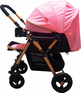 Carucior-nou-nascuti-2-in-1-BABY-CARE-PRO-511-Cadru-aluminiu-Maner-reversibil-Spatar-reglabil-in-5-trepte-Amortizoare-Frana-picior-Pliabil-Roz_2