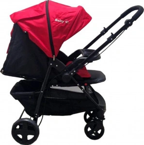 Carucior nou nascuti 2 in 1 BABY CARE™ PRO SK10, Maner reversibil, Spatar reglabil in 3 trepte, Frana picior,Pliabil , Rosu