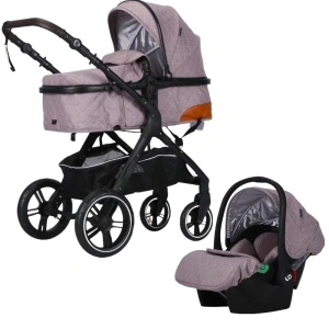 Carucior nou nascuti 3 in 1 NOVOKIDS™ X1000 series, Cu geanta bebe, Cadru Aluminiu, Amortizoare, Roti din cauciuc plin AVE, Landou, Scoica auto, Spatar reglabil 3 trepte, Plasa insecte, Beige
