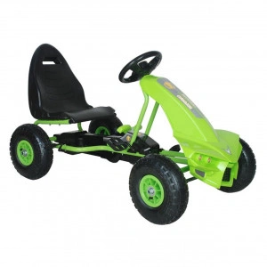 Kart cu pedale pentru copii NOVOKIDS® Champion Kart PRO, roti din cauciuc, Carena, Structura metalica, Frana de mana, Functie FreeWheel, Scaun Ajustabil, Mers cu spatele, Vernil
