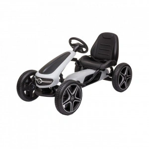 Kart-cu-pedale-pentru-copii-NOVOKIDS-Mercedes-Benz-Kart-PRO-Cu-claxon-si-melodii-Carena-Structura-metalica-Frana-de-mana-Functie-FreeWheel-Scaun-Ajustabil-Mers-cu-spatele-Alb