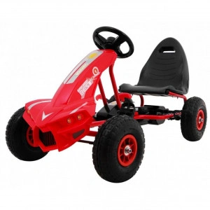 Kart pentru copii cu pedale PRO KID Motor Racing®, Roti cauciuc, Structura metalica, Frana de mana, Funtie FreeWheel, Scaun Ajustabil, Rosu