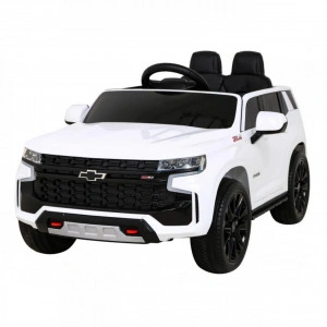 Masinuta Electrica cu acumulator pentru copii NOVOKIDS™ Chevrolet Tahoe SUV, Roti din Cauciuc EVA, Max 25 kg , Usi cu deschidere , 3 Viteze, Lungime 105 cm, Alb