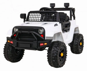 Masinuta Electrica cu acumulator pentru copii NOVOKIDS™ Dark Knight Jeep PRO, Max 30 kg, 3-8 ani , Cu melodii si lumini, 12V, 2 Viteze, Alb