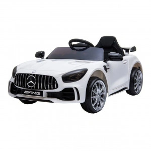 Masinuta Electrica cu acumulator pentru copii NOVOKIDS™ Mercedes AMG GTR , Roti din Cauciuc EVA, 3-8 ani , usi cu deschidere , Baterie12V, 2 Viteze, lungime 120 cm, 2 motoare 550 W, Alb