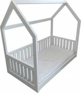 Pat-tip-casuta-pentru-copii-NOVOKIDS-Lovely-Little-House-160x80-CM-Set-cu-Saltea-din-Spuma-MATSEN-10-CM-Inclusa-Pal-18-mm-Margini-anti-lovire-Protectie-Laterala-cu-montare-universala-Alb_2