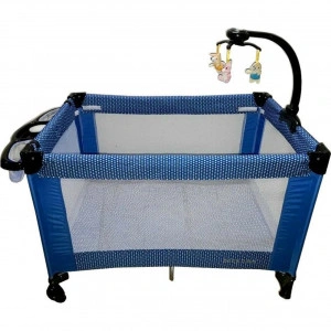 Patut Pliant, Tarc copii Baby Care™ NEST, Pliabil pe 2 Niveluri cu muzica si Masa infasat, Jucarie Carusel cu jucarii din plus, geanta transport inclusa, Albastru
