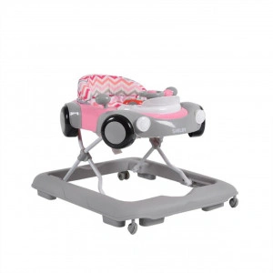 Premergator Reglabil in 3 Trepte NOVOKIDS™ Shelby Mini Car , Roti silentioase, Pliabil, 8 Roti, Cu Melodii si volan, Model Masinuta, Roz