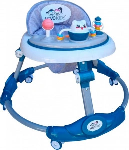 Premergator reglabil in 6 trepte de inaltime NOVOKIDS™ Little Kitty, Cu melodii, Pliabil, Max 20 kg, Roti silentioase, Model Pisicuta, Verde Turquoise