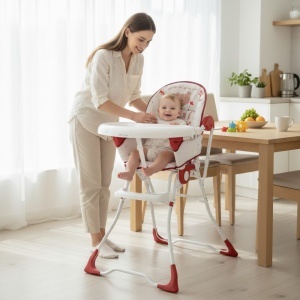 Scaun-de-masa-pentru-copii-si-bebe-Baby-Care-CH-Pliabil-Centura-de-siguranta-Sezut-comfortabil-Masuta-detasabila-Model-Ursulet-Rosu-cu-Alb-2