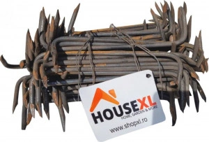 Set 100 de scoabe din fier HouseXL™, Lungime 200 mm, Grosime 6 mm, Pentru prinderea si fixarea lemnului, Rezistenta si duritate mare, Natur