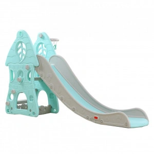 Tobogan Pentru Copii NOVOKIDS™ Jumbo Castle , Pentru Interior si Exterior, 185 centimetri panta alunecare, Maxim 50 Kg, Cos de baschet inclus , Castel , Albastru