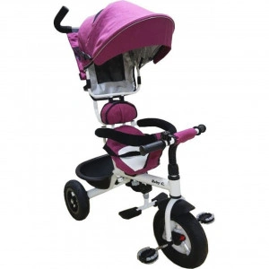 Tricicleta cu copertina Baby Care™ My first Trike , pedale si maner pentru parinti, scaun reversibil cu invartire 360 grade, cadru metalic, Fucsia