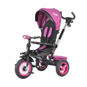 Tricicleta cu copertina detasabila NOVOKIDS™ Jockey Trike , Cu far luminos si melodii, Roti gonflabile din cauciuc, Rotire 360 grade , Cadru metalic, Dimensiuni 120X54X100 cm, Mov