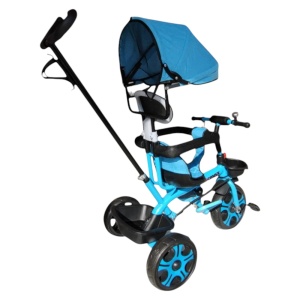 Tricicleta cu copertina detasabila NOVOKIDS™ My first Trike, Roti din spuma cauciucata, Maner de ghidaj pentru parinti, Cadru metalic, Dimensiuni 100X45X90 cm, Albastru - Img 3
