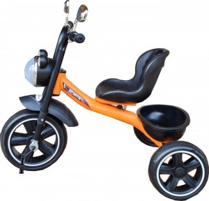 Tricicleta cu pedale NOVOKIDS™ My First Chopper Trike, Cu melodii si lumini, Max 30 kg, Roti din spuma cauciucata EVA, Cadru metalic, Model motocicleta, Portocaliu