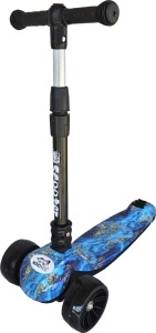 Trotineta copii cu roti luminoase din silicon NOVOKIDS™ Mini Scooter 8150, Cu melodii si lumini, 3 roti, Pliabila, Maner reglabil pe inaltime, Maxim 50 kg, Design modern, Albastru Camouflage