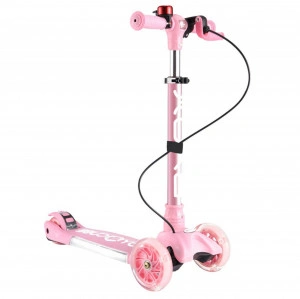 Trotineta copii cu roti luminoase din silicon NOVOKIDS™ Toy Cube , cu melodii si lumini, 3 roti,pliabila, maner reglabil pe inaltime,maxim 50 kg, sistem frana Easy Break, far luminos in fata, design modern, Roz