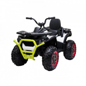 ATV Electric cu acumulator pentru copii NOVOKIDS™ Desert Rider , Cu faruri luminoase, Roti din Cauciuc EVA, 3-12 ani , max 50 kg , 2 Baterii de 12V, Mp3/USB, 2 Viteze, Lungime 111 cm, Model Offroad, Alb cu Negru