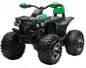 ATV Electric cu acumulator pentru copii NOVOKIDS™ PowerQuad PRO , Cu melodii si lumini, Lungime 103 cm, 3-8 ani , Max 35 kg , Roti EVA, 12V, 4 motoare, Negru cu Verde