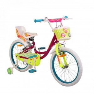 Bicicleta pentru copii NOVOKIDS Fashion Bike, roti 20" inch, maxim 40 kg, cadru din otel, roti ajutatoare detasabile, ghidon reglabil pe inaltime, Mov