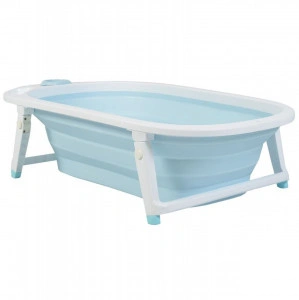 Cadita pliabila cu stender pentru bebelusi si copii NOVOKIDS™ Folding Bath Tub, baita bebe, ergonomica, 81x45x22 cm, supapa scurgere, Albastru