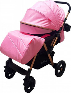 Carucior-nou-nascuti-2-in-1-BABY-CARE-PRO-511-Cadru-aluminiu-Maner-reversibil-Spatar-reglabil-in-5-trepte-Amortizoare-Frana-picior-Pliabil-Roz