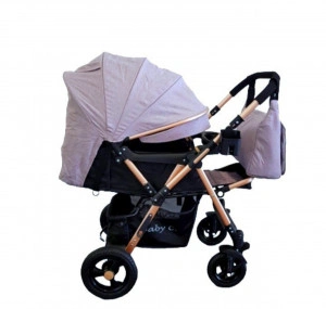Carucior nou nascuti 2 in 1 BABY CARE™ PRO 511, Cu geanta bebe inclusa, Cadru aluminiu, Maner reversibil, Spatar reglabil in 5 trepte, Amortizoare, Plasa insecte, Frana picior,Pliabil , Gri
