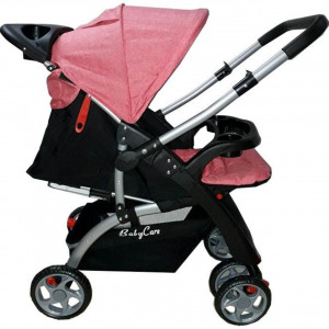 Carucior-nou-nascuti-2-in-1-BABY-CARE-PRO-C18-Maner-reversibil-Spatar-reglabil-in-3-trepte-Amortizoare-Frana-picior-Pliabil-ROZ