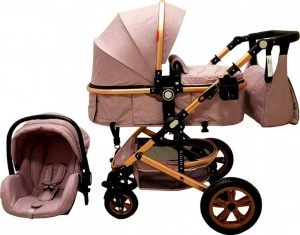 Carucior-nou-nascuti-3-in-1-Baby-Care-PRO-530-Cu-geanta-bebe-Cadru-Aluminiu-Gold-Amortizoare-Roti-din-cauciuc-plin-AVE-Landou-Scoica-auto-Spatar-reglabil-3-trepte-Plasa-insecte-Gri