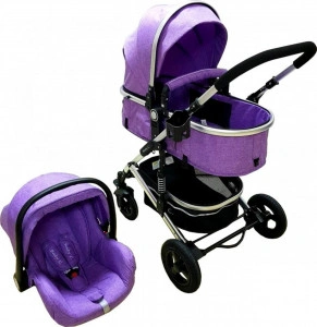 Carucior-nou-nascuti-3-in-1-Baby-Care-PRO-531-Cadru-Aluminiu-Amortizoare-Roti-din-cauciuc-plin-AVE-Landou-Scoica-auto-Spatar-reglabil-3-trepte-Plasa-insecte-Mov
