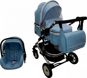 Carucior nou nascuti 3 in 1 Baby Care™ PRO 531 , geanta Bebe, Cadru Aluminiu, Amortizoare, Roti din cauciuc plin AVE, Landou, Scoica auto, Spatar reglabil 3 trepte, Plasa insecte, Albastru
