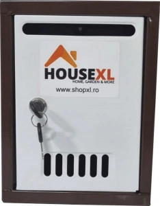 Cutie postala metalica cu 2 chei HouseXL® MailBox, Dimensiune 26X19.5X8 cm, Vopsita in camp electrostatic, Tabla groasa, Model cutie dreptunghiulara, Maron cu Alb