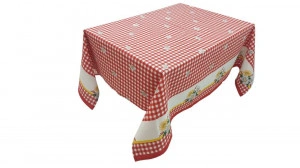 Fata de masa cu carouri alb si rosii si margarete CASA GINO , bumbac 100%, 150X160, masa 6 persoane, Rosu cu margarete
